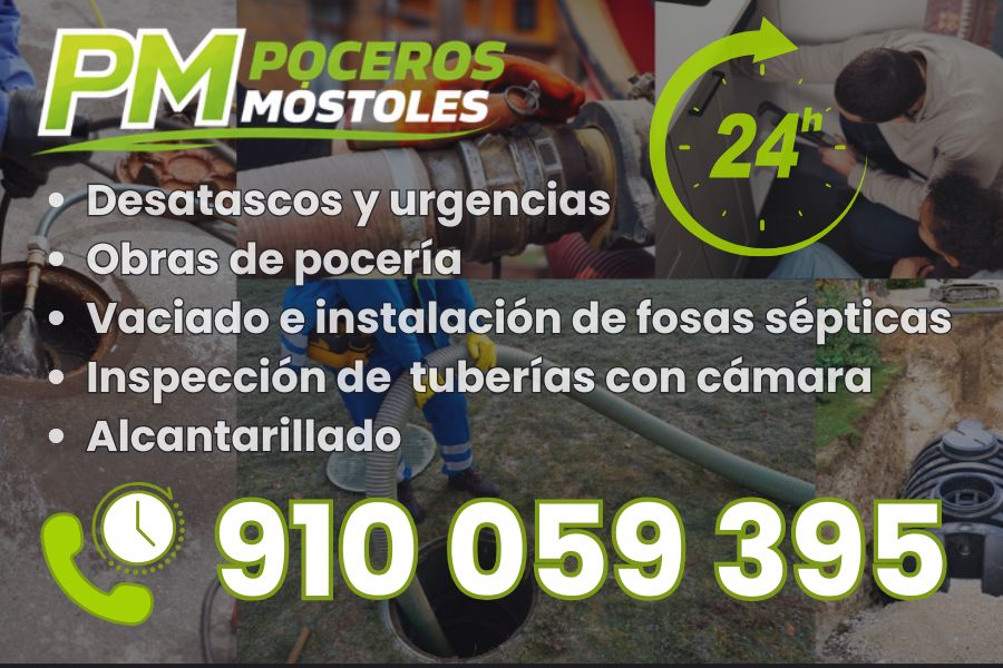 Poceros en Móstoles especialistas en desatascos, vaciado de fosas sépticas, obras de pocería y mantenimiento de alcantarillado